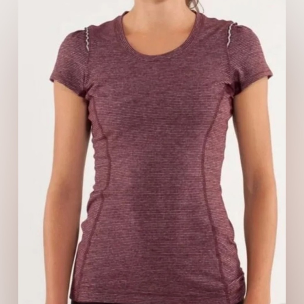 Lululemon Women’s S Small Star Runner Maroon Stripe Short Sleeve Shirt